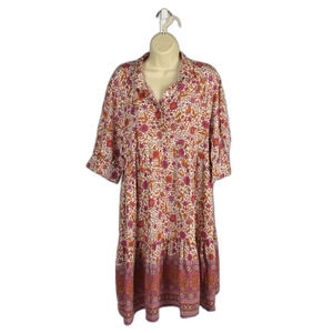 Natural Life Becca Bohemian Mini Dress Floral Hippie Girl Puff Sleeve Size L